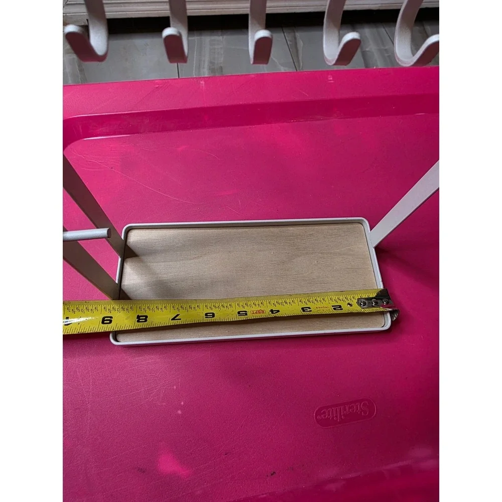 Modern White Metal and Wood Jewelry Stand Organizer‎ with 8 Hooks and Tray